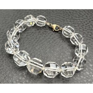 Vintage VTG Clear Chunky Rock Crystal Bead Bracelet Sterling Silver 925 Clasp